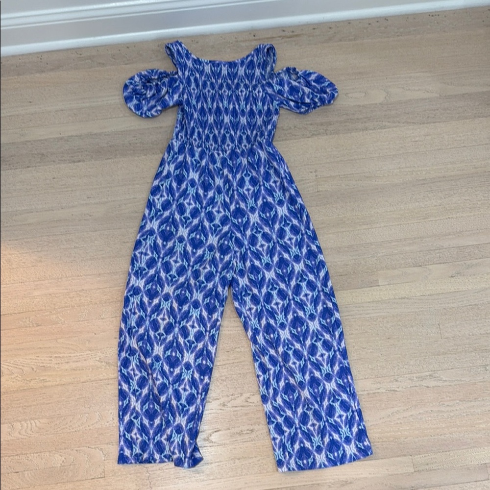 Zara Blue Patterned Cold-Shoulder Kids One-Piece/Romper -size 10